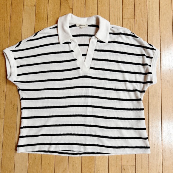 Madewell Relaxed V Neck Striped Polo Sz S - Picture 2 of 16